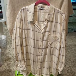 2x Dex long sleeve button up shirt cream color grey striped